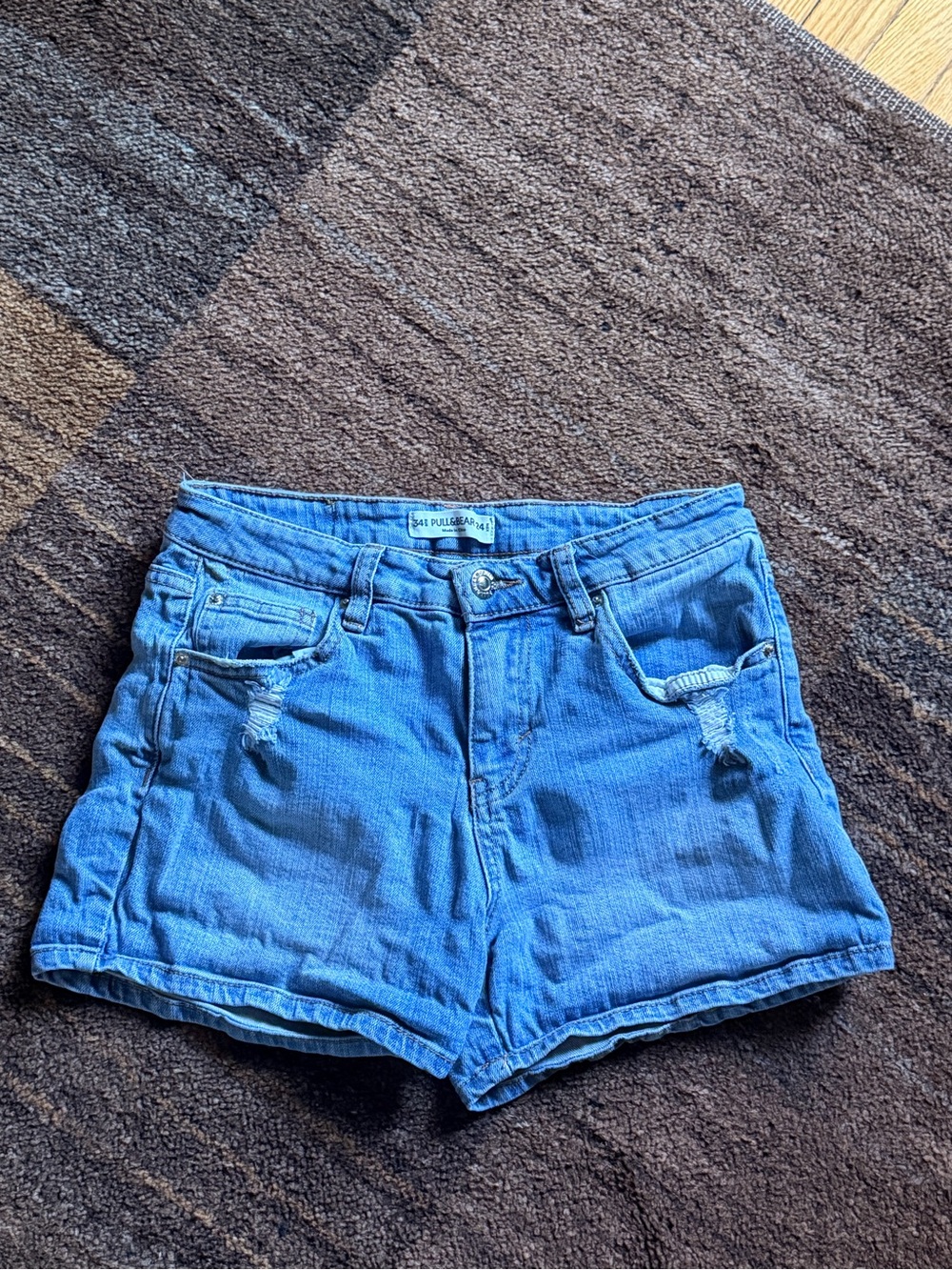 Pull&Bear Light Blue Distressed Denim Shorts